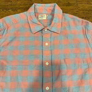 Faherty Red Plaid Casual Dress Linen Blend Long Sleeve Button Up Shirt Men's M‎